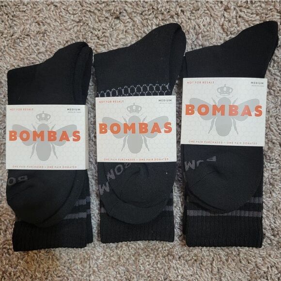 Bombas Calf Socks Men Shoe Size 6-9 Honeycomb Arch Black Lot of 3 Pairs Medium - Picture 2 of 10